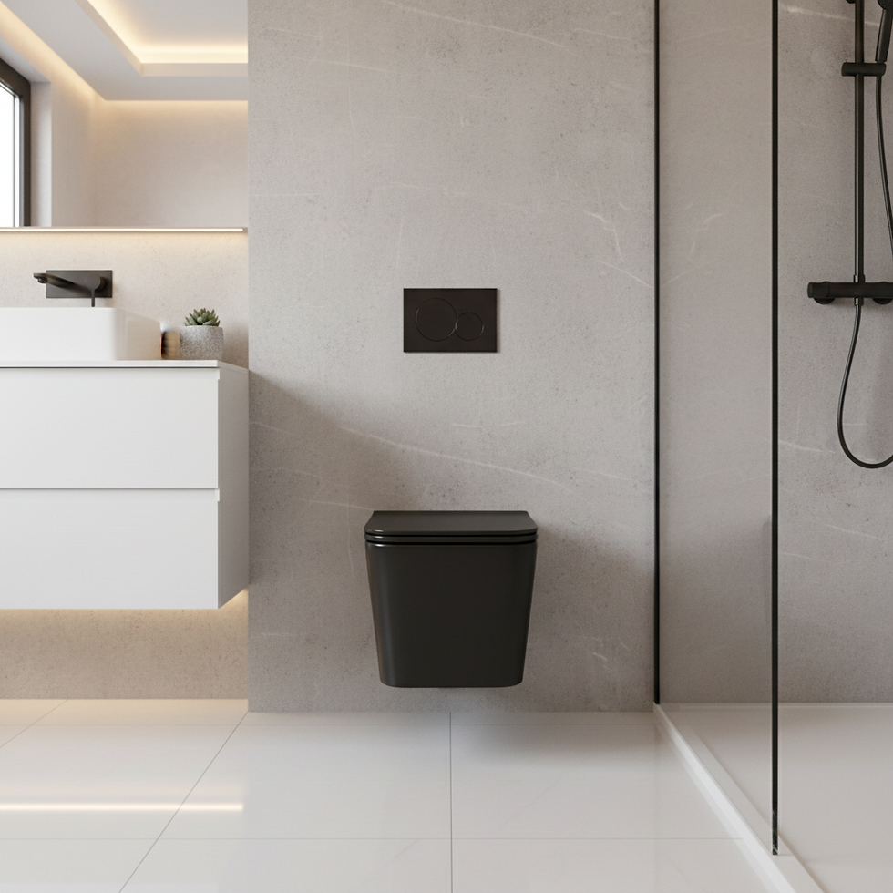 Thumbnail: KING Matt Black Rimless Square Wall Hung Toilet Pan & Soft Close Seat