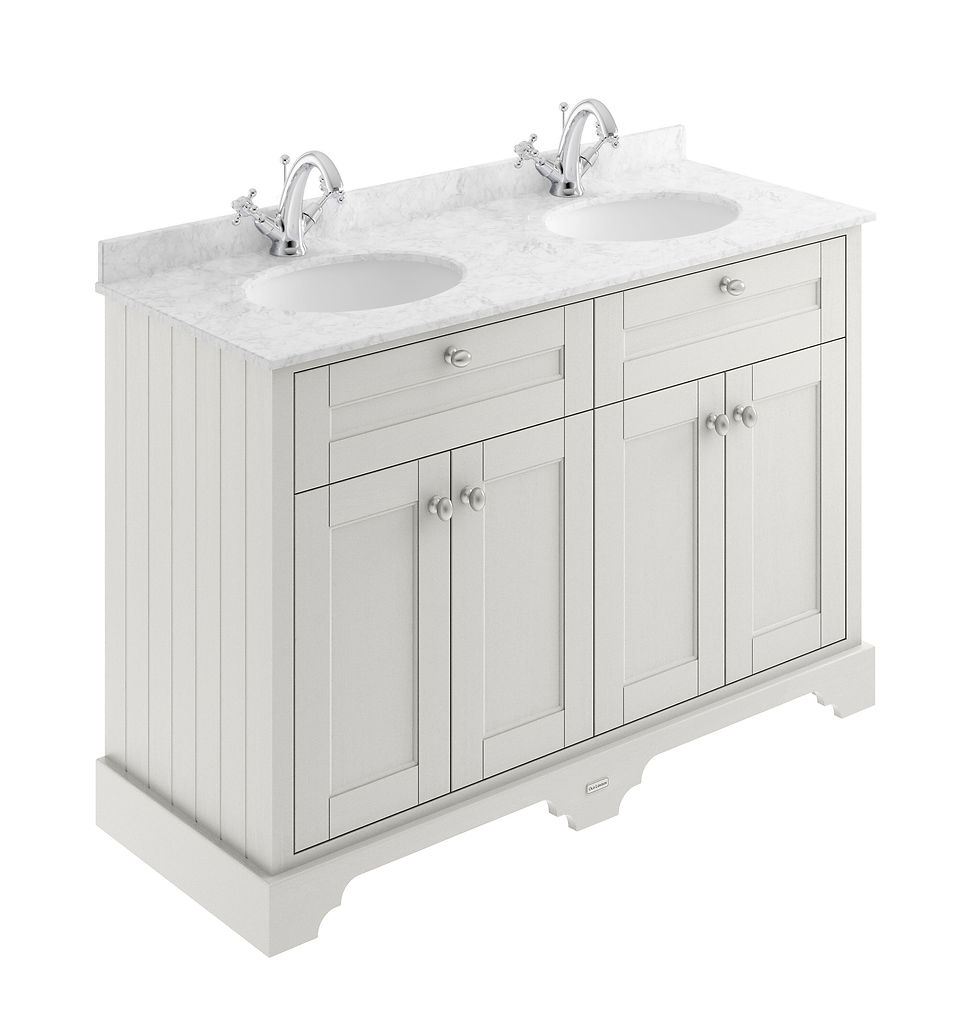 Thumbnail: Heritage Ivory 1200mm Twin Vanity Cabinet with Round Double Marble Sink