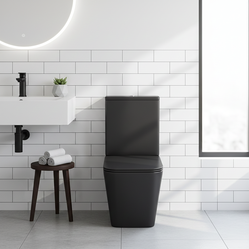 Thumbnail: KING Matt Black Rimless Square Close Coupled Toilet Pan & Soft Close Seat