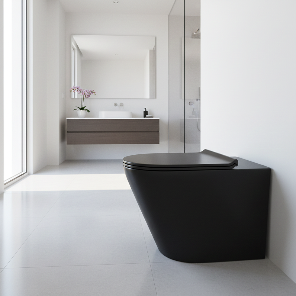 Thumbnail: NOIR Matt Black Rimless Round Back to Wall Toilet Pan & Soft Close Seat