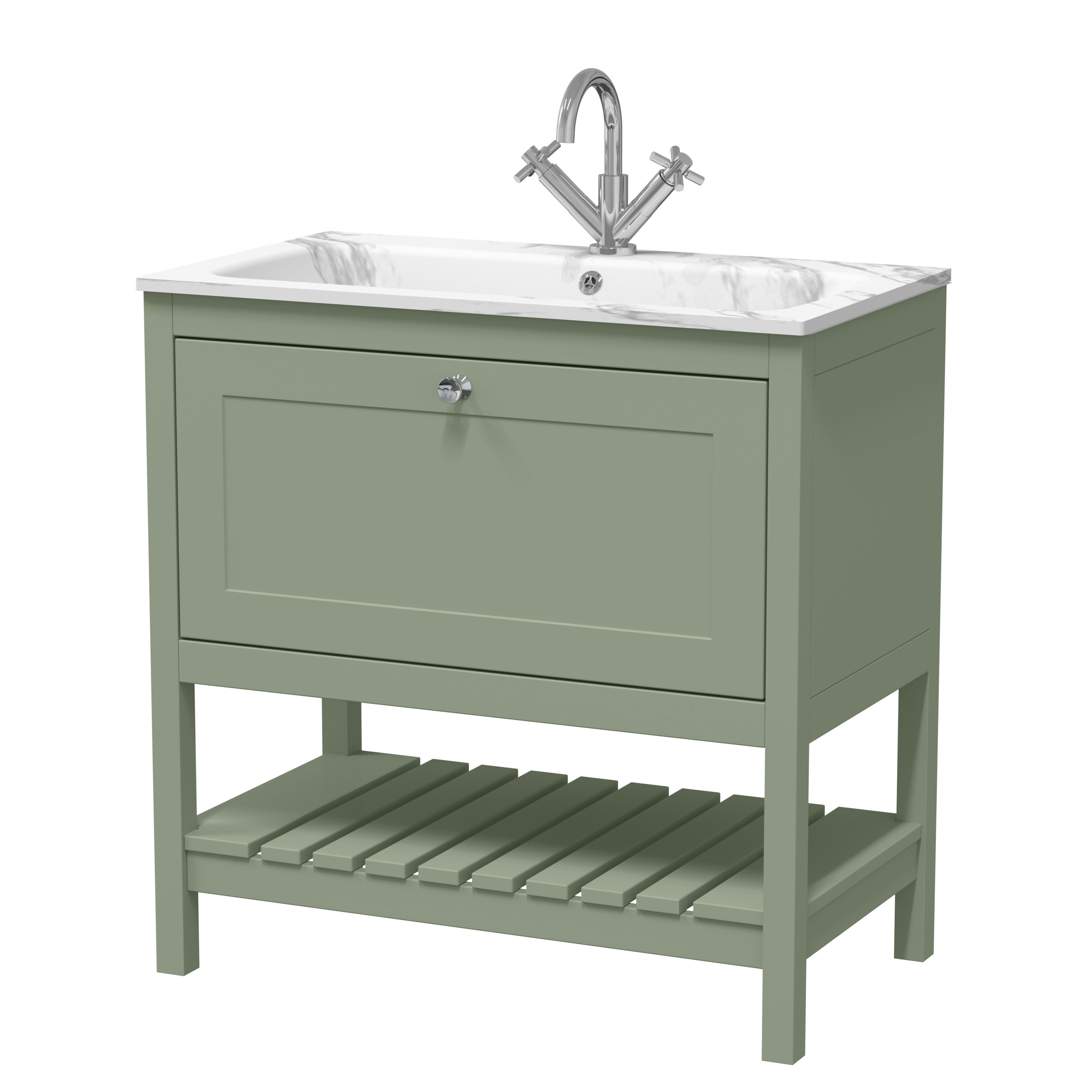 800mm Floor Standing Drawer & Stone Basin 1TH