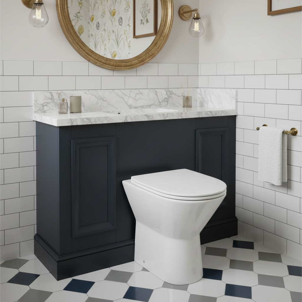 NESE Rimless Comfort Height Back to Wall Toilet Pan & Soft Close Seat