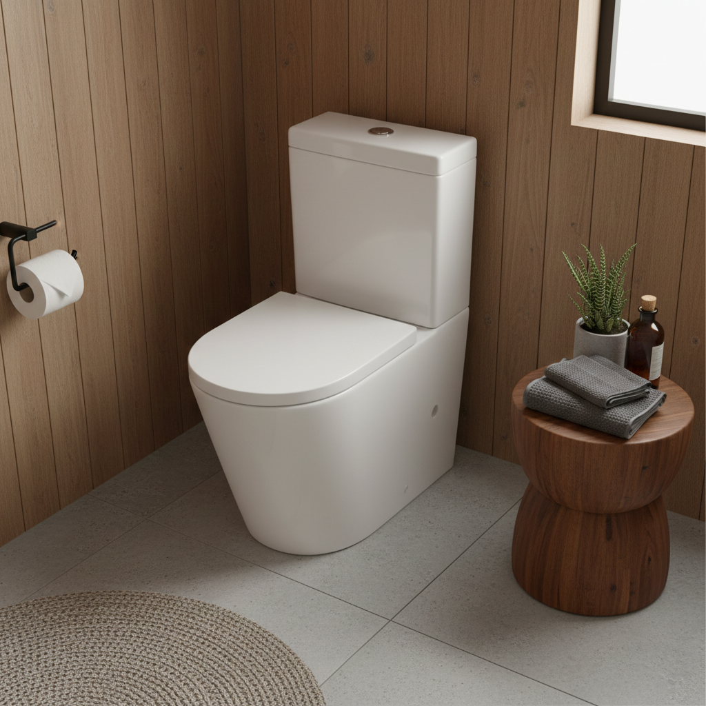 ATLA Rimless Close Coupled Toilet Pan & Soft Close Seat
