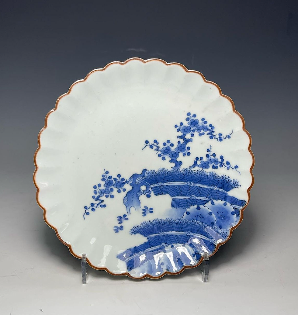 A very fine 17th C ai-Kakiemon dish on high foot, Arita circa 1670