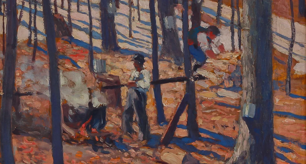 Thumbnail: André Lapine, ARCA (Canadian, 1866-1952)  'In the sugar bush'  oil painting circa 1940