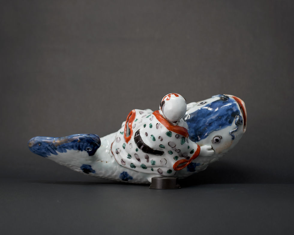 Thumbnail: An exceptionally fine Arita "Benkei and The Giant Carp" figural ewer, circa 1700