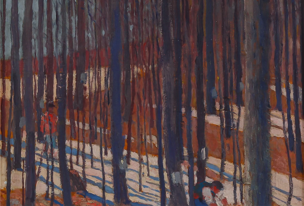 Thumbnail: André Lapine, ARCA (Canadian, 1866-1952)  'In the sugar bush'  oil painting circa 1940