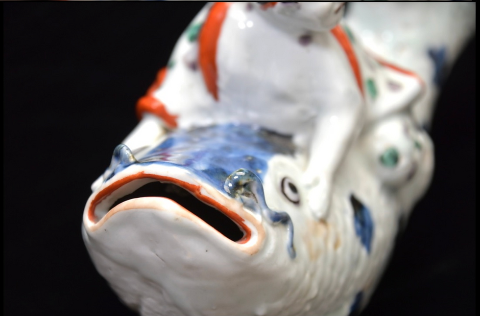Thumbnail: An exceptionally fine Arita "Benkei and The Giant Carp" figural ewer, circa 1700