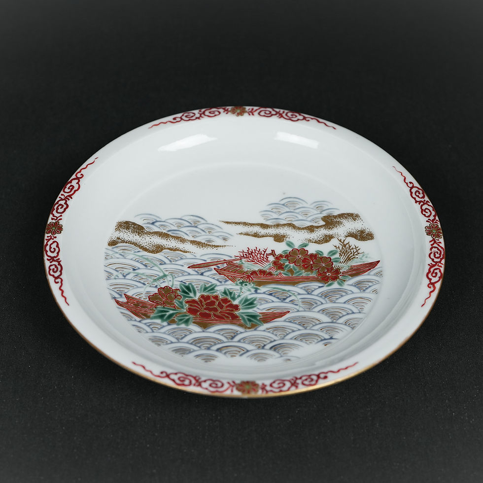 Thumbnail: An early enamelled kin-ginsai Ninsei type Ko-Kutani nigoshide dish c1660-80