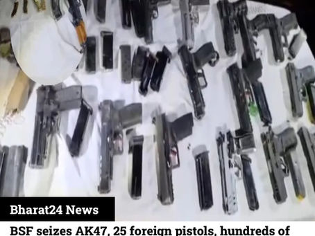 BSF seizes AK47, 25 foreign pistols, hundreds of cartridges along Indo-Pak border; one arrested