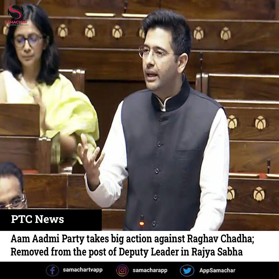 Aam Aadmi Party takes big action against Raghav Chadha; Removed from the post of Deputy Leader in Rajya Sabha