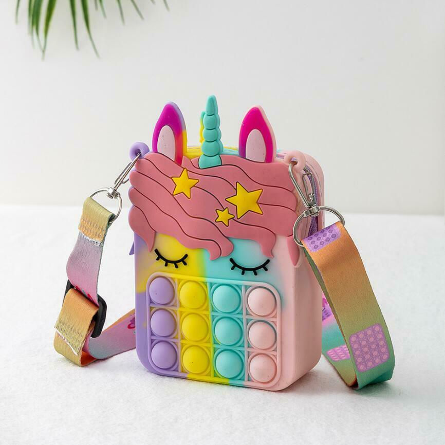 Thumbnail: Fidget Pop Push Unicorn Simple Dimple Shoulder Purse Bubbles Strap Bag Girls Toy