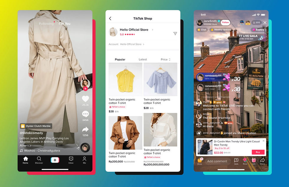 screenshots showing tiktok shop