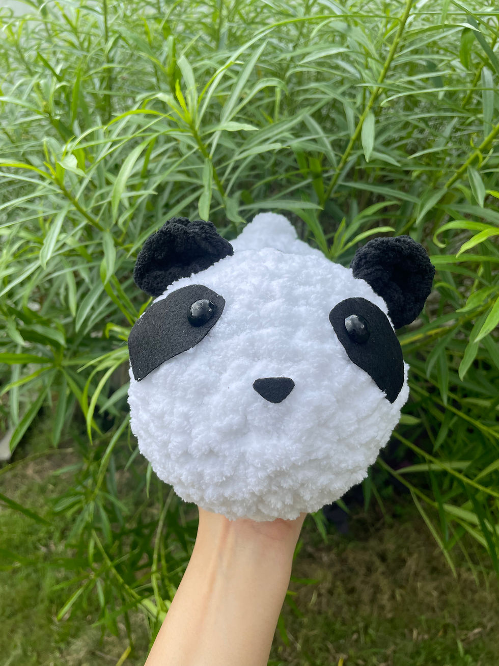 Thumbnail: Crochet Lying Panda Soft Toy Front View