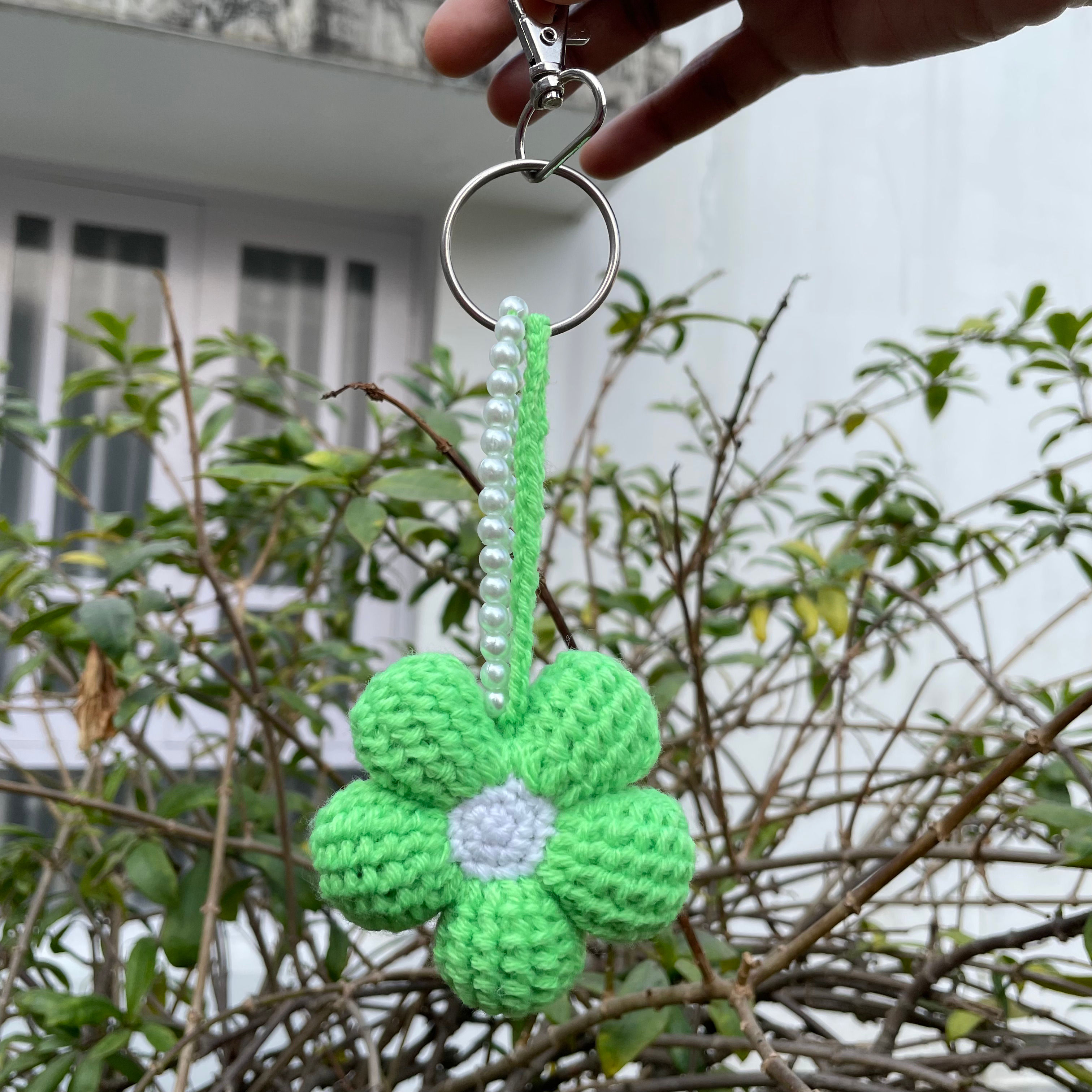 Crochet Green Afghan Flower Keychain