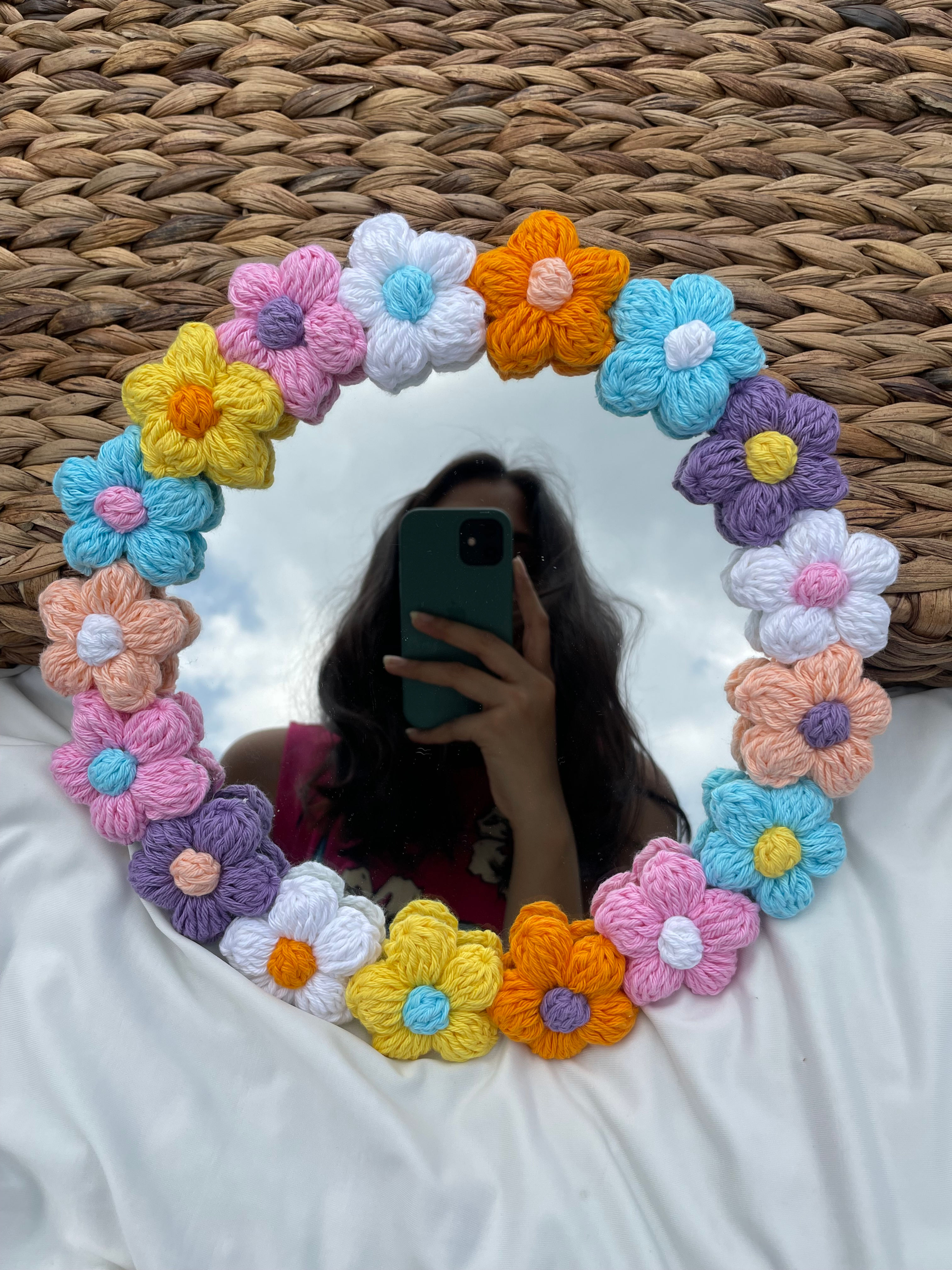 Crochet Circle Flower Mirror