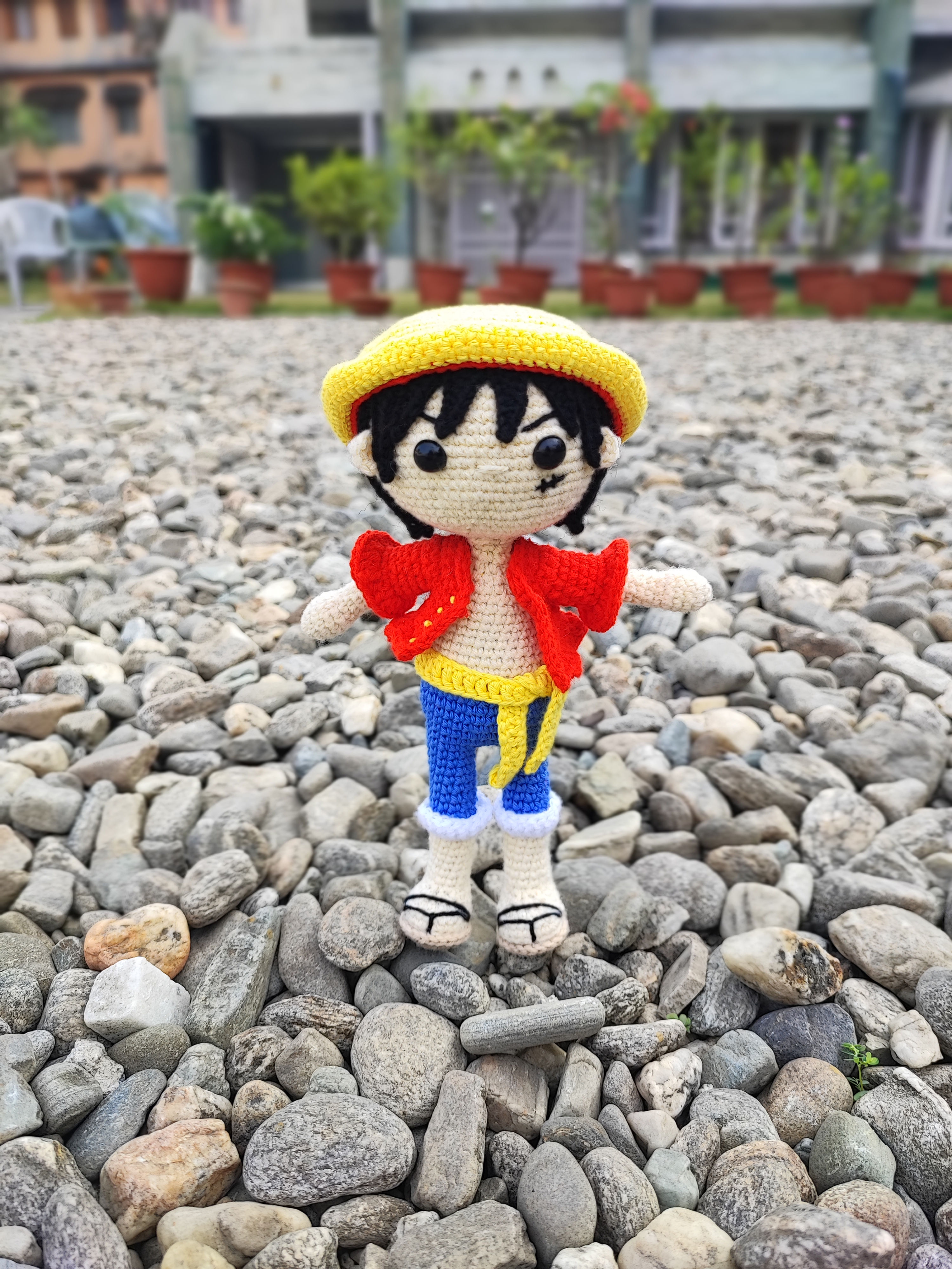Crochet One Piece's Luffy Figurine Front View