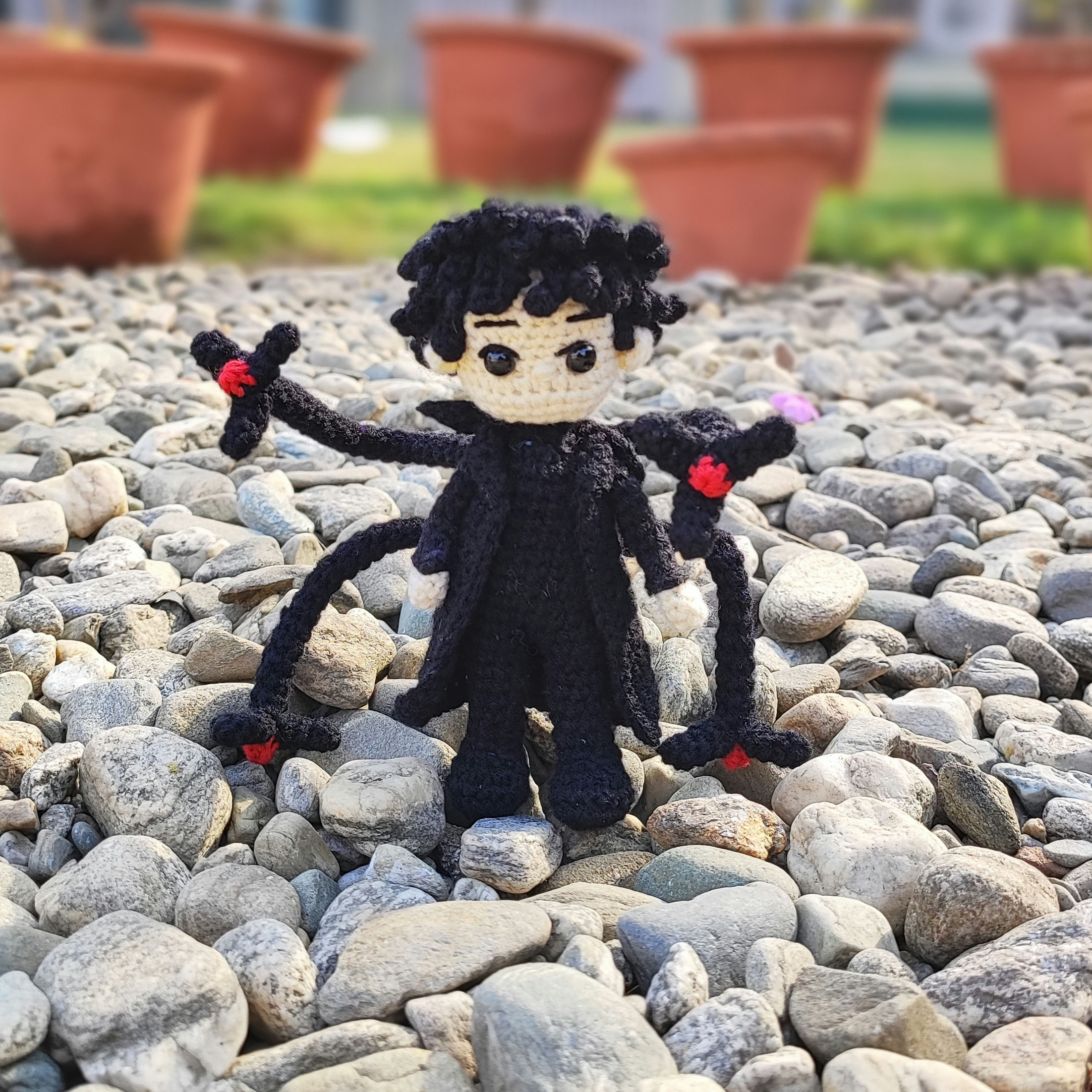 Crochet Posable Dr Octopus Mini Figurine with Wire Frame Base Front View