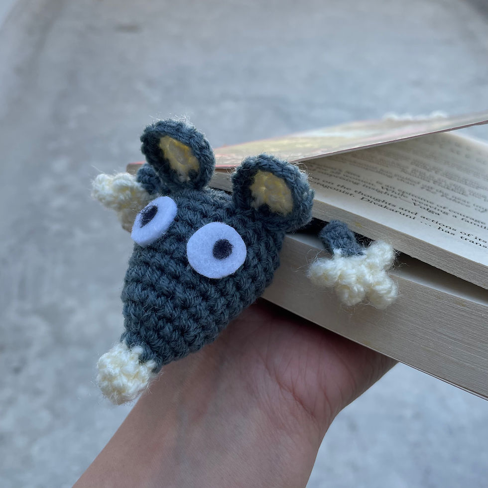 Crochet Grey Squished Rat Bookmark