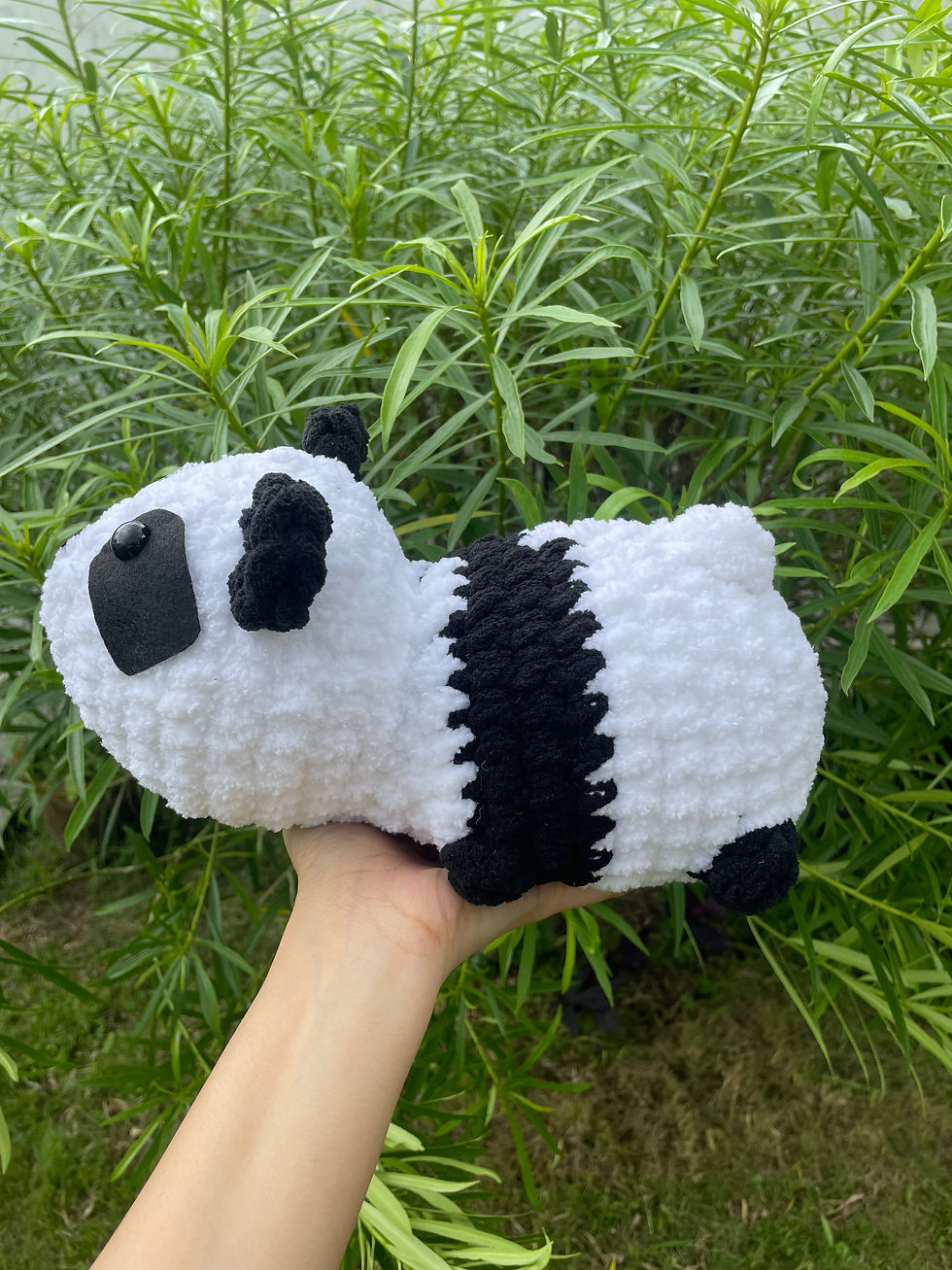 Crochet Lying Panda Soft Toy Side View