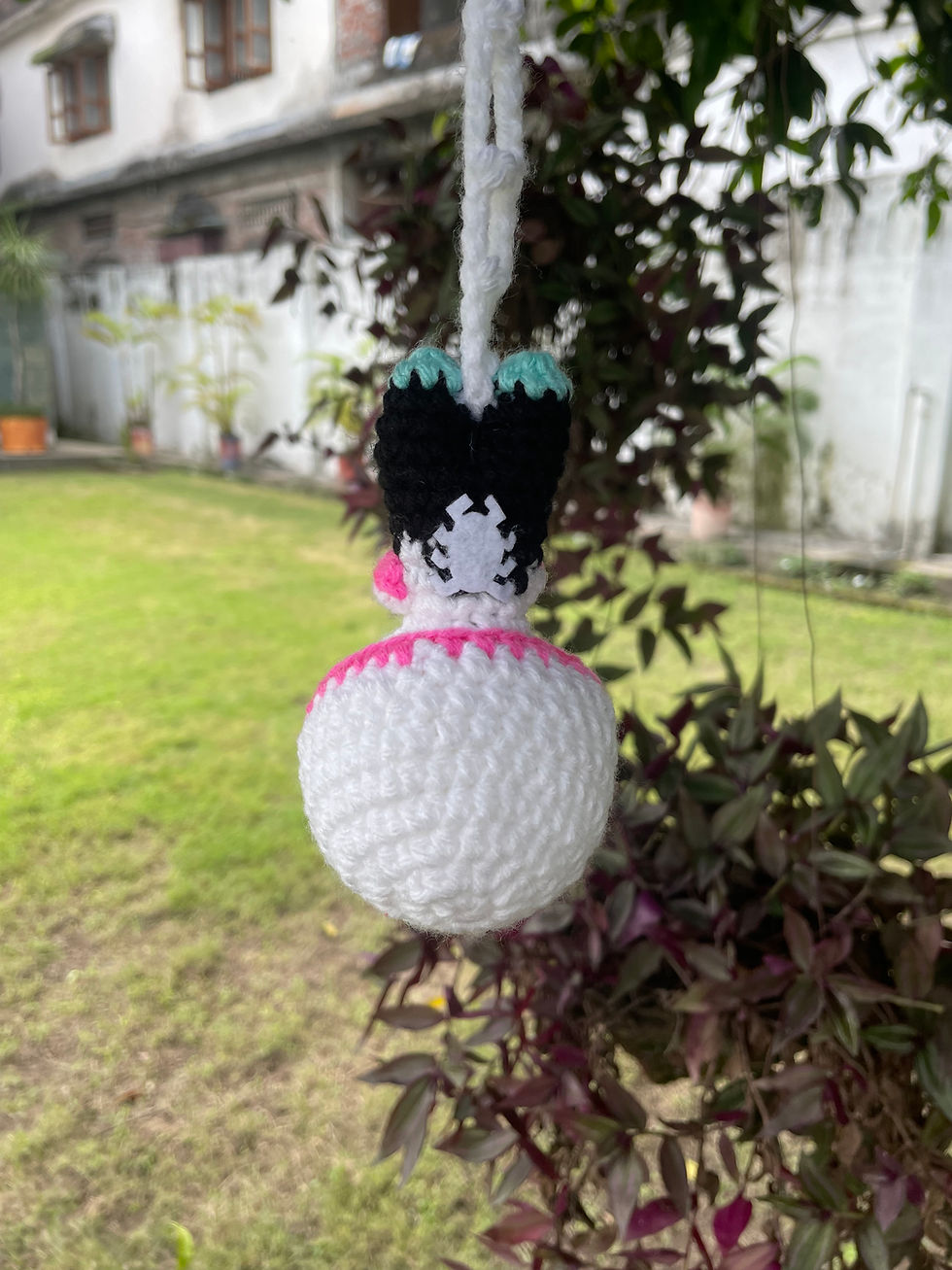 Thumbnail: Crochet Gwen Stacy Hanging Spiderman Back View