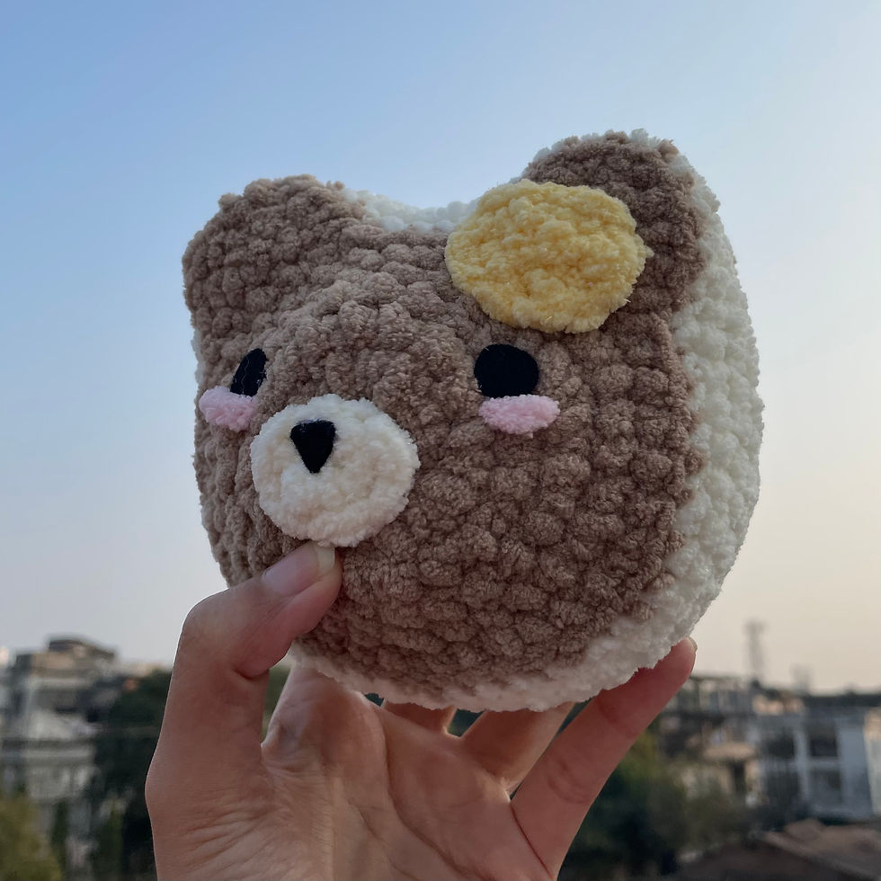 Crochet Beige Bear Face Design Cookie Soft Toy Side View