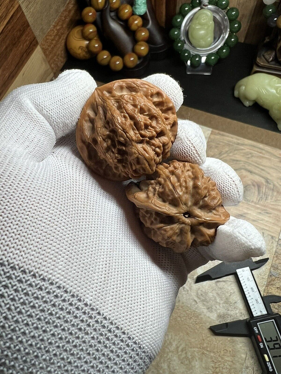 Thumbnail: Exquisite Matched Chinese Health Walnut Pair - Scholar's Cap Design