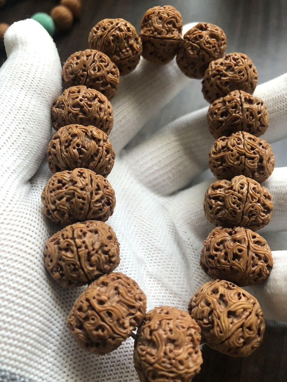 Thumbnail: 19×14mm Dragon Ball Hand-Carved Rudraksha Bracelet