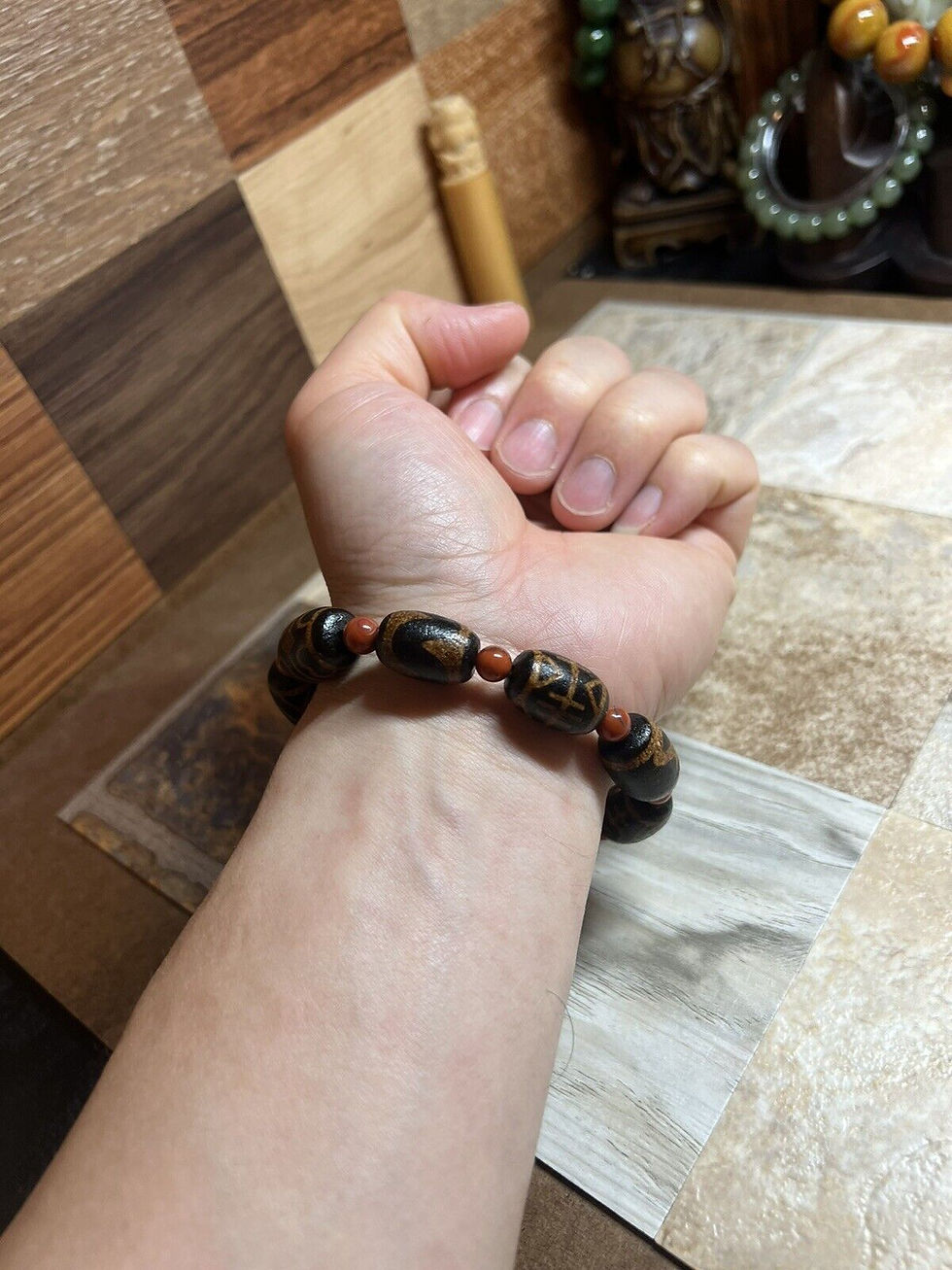 Thumbnail: Sacred Tibetan Agate Tianzhu Mixed Bracelet with Antique Carnelian Bead