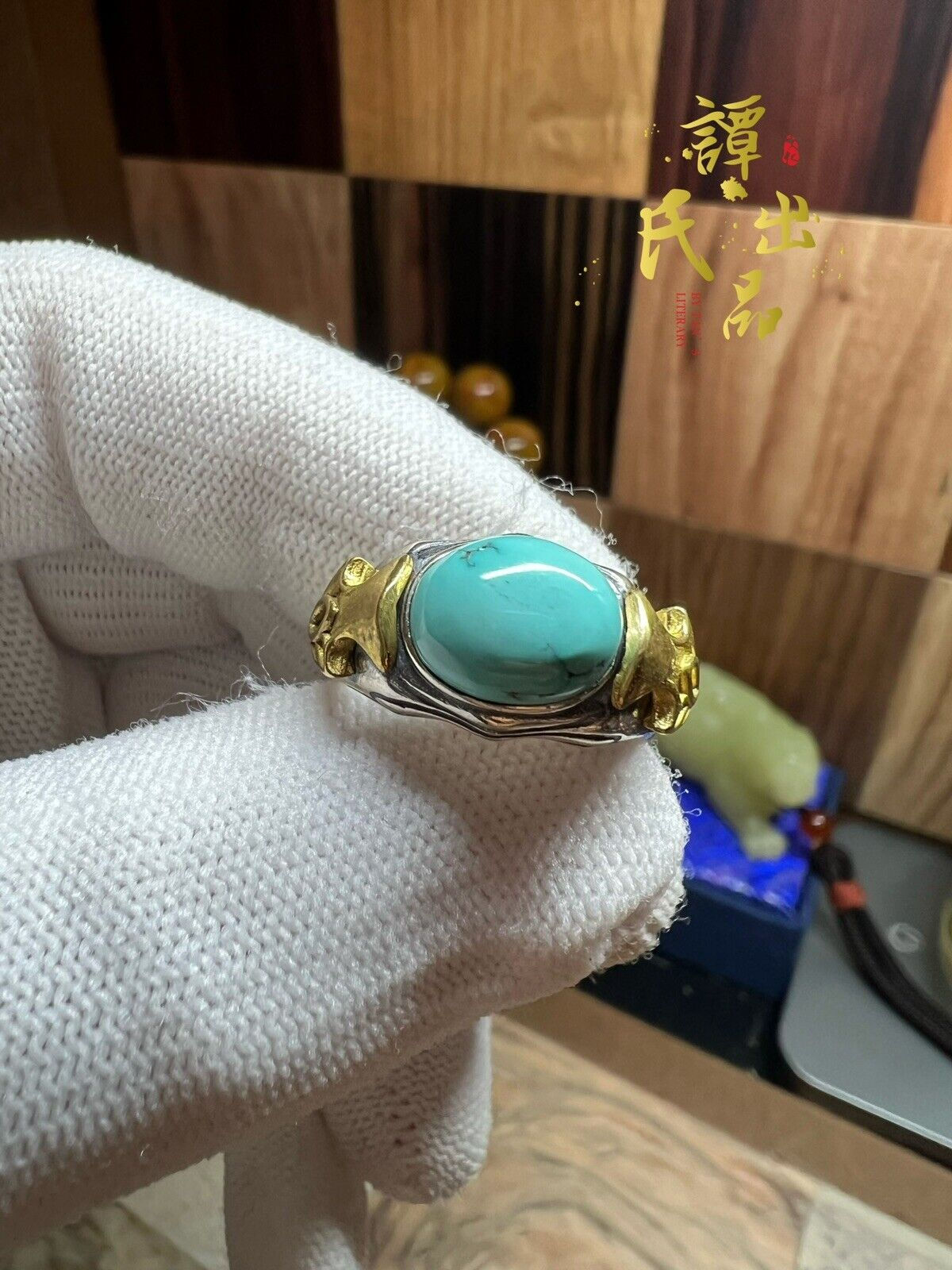 Elegant Natural Turquoise Ring with Adjustable 925 Silver Base