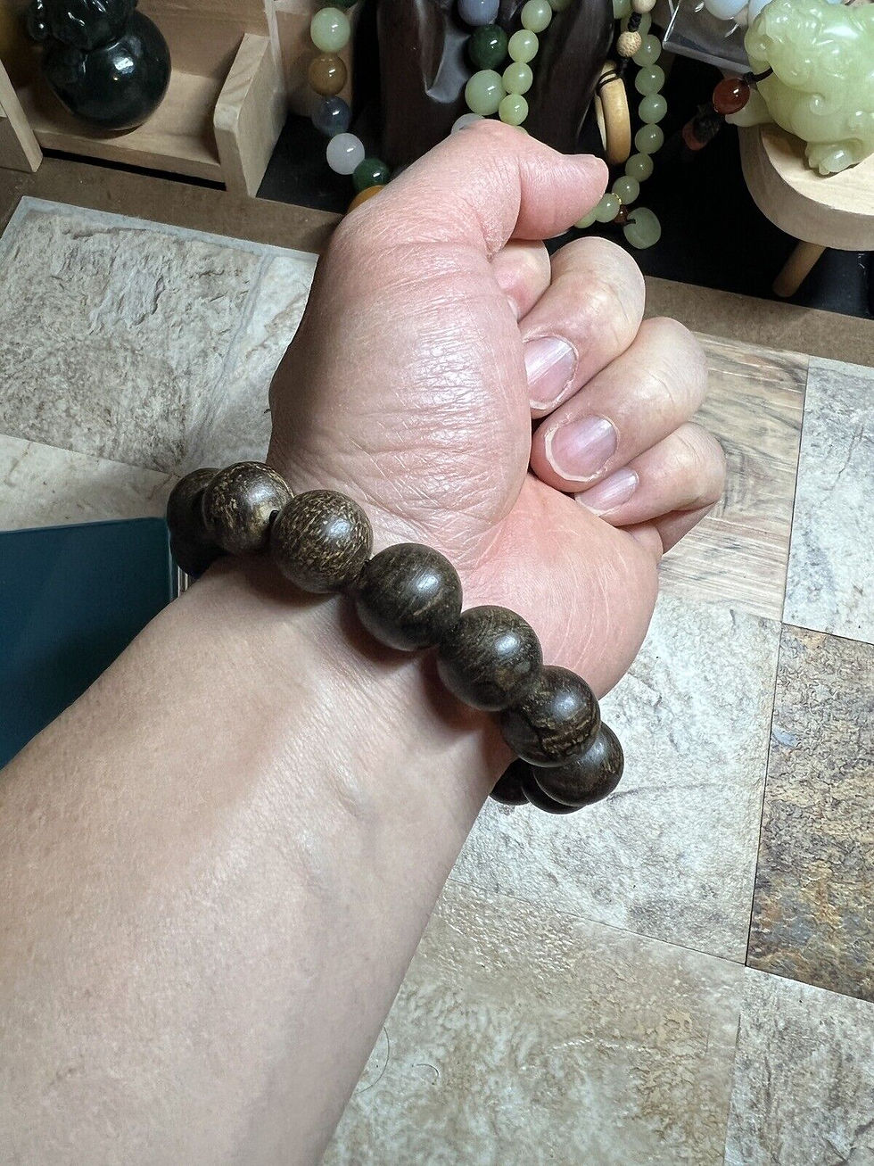 Thumbnail: 15mm Majestic Cambodian Bodhisattva Chess Eaglewood Bracelet