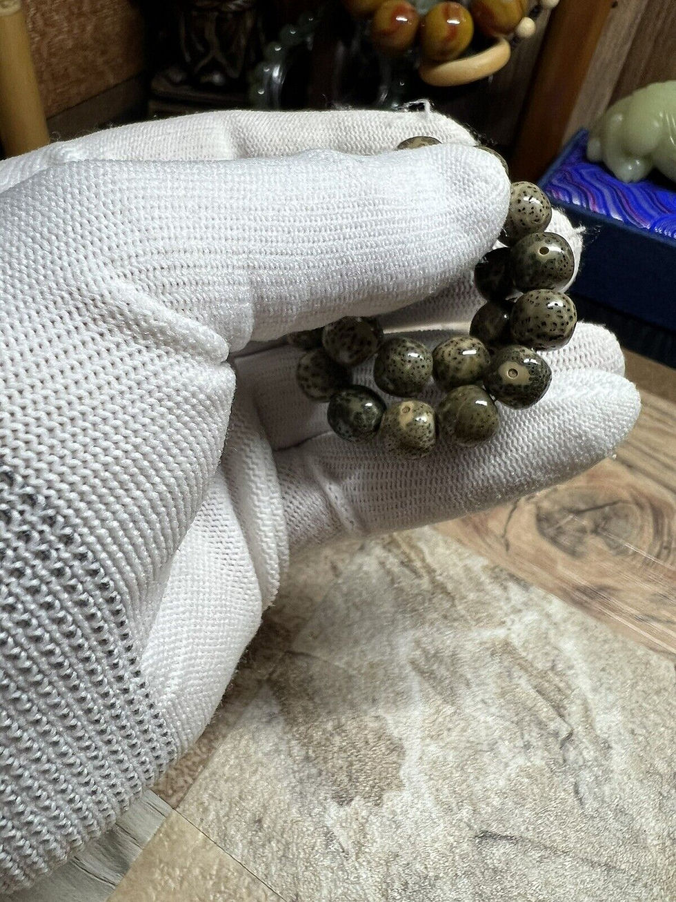 Thumbnail: Green Phantom Star & Moon Bodhi Prayer Beads Mala Bracelet
