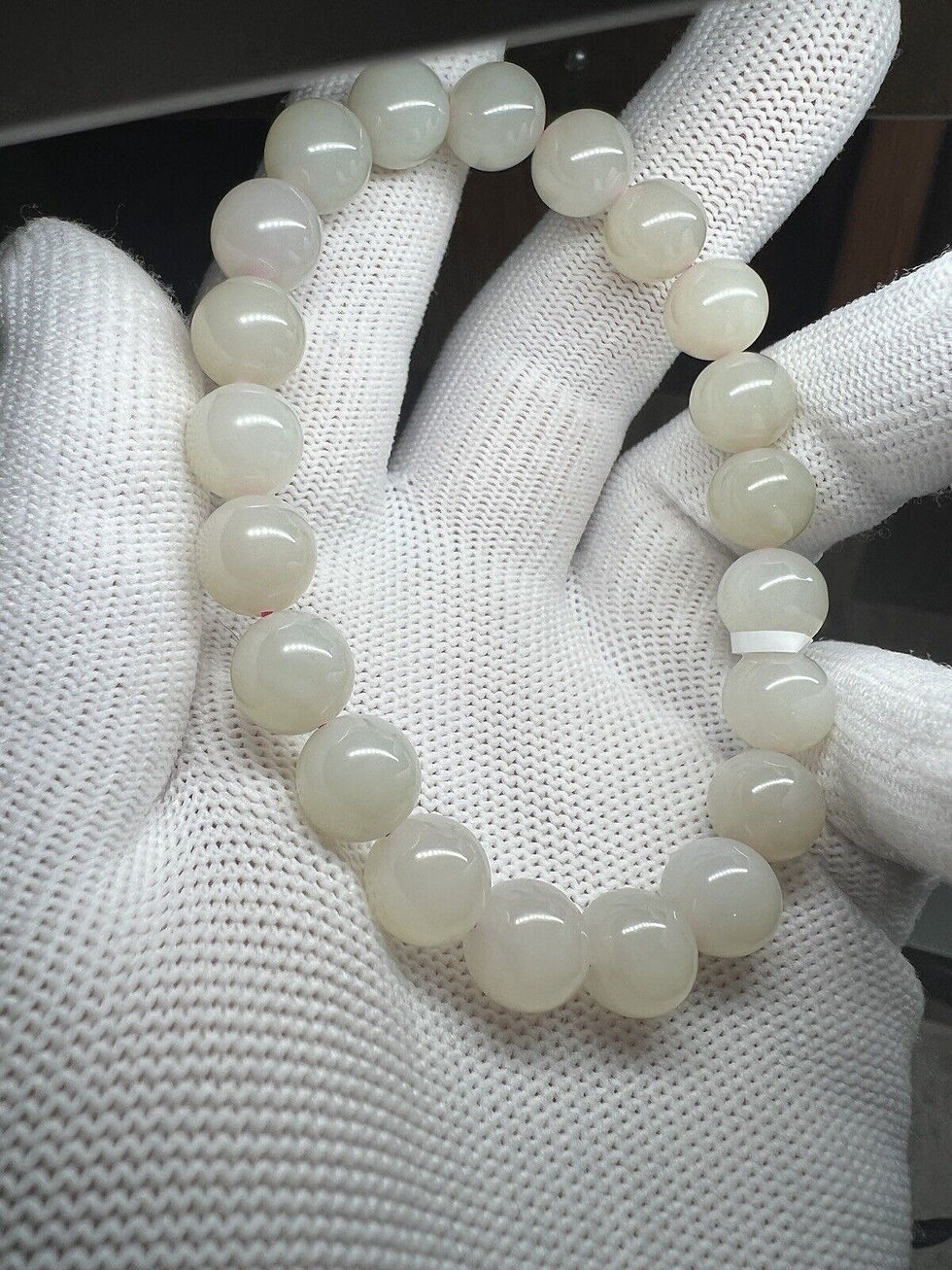 Thumbnail: 10mm Hetian Jade Lotus Pink Bracelet
