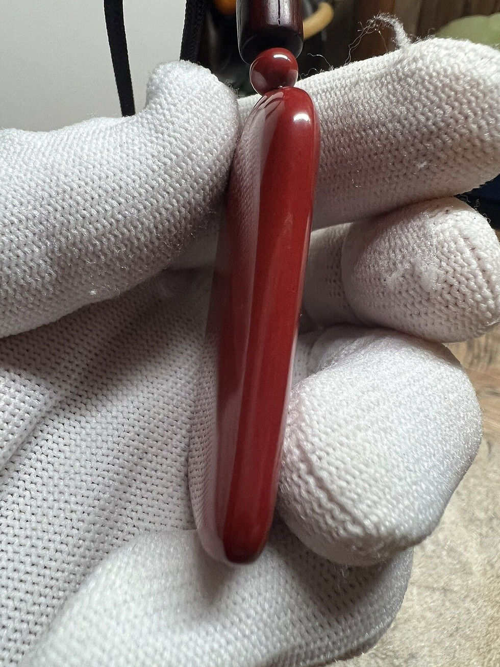 Thumbnail: Hand-Carved Cinnabar Pendant - Imperial Peace Talisman, 51×35×7mm
