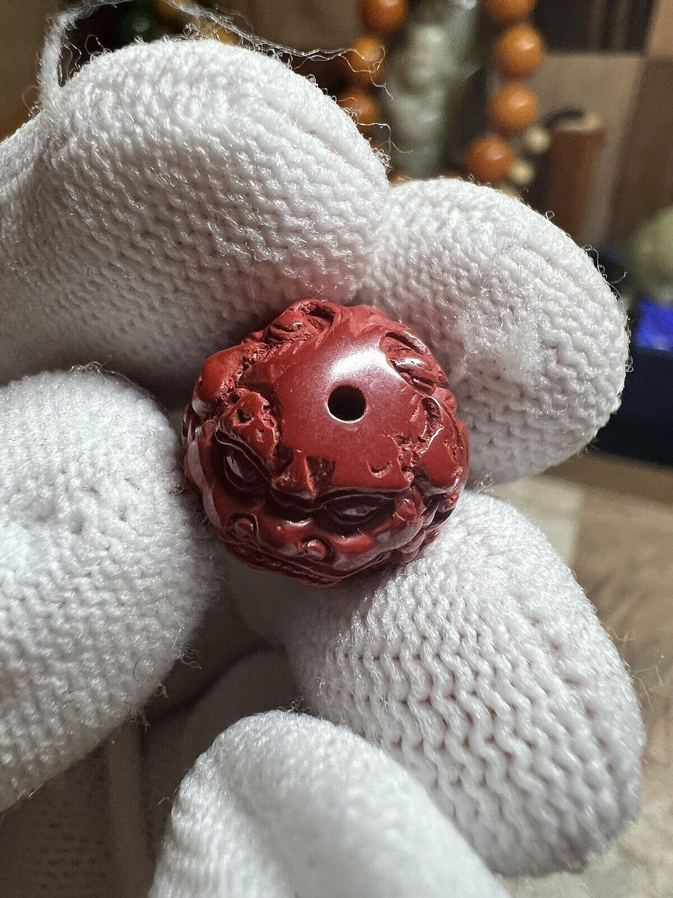 Thumbnail: Imperial Cinnabar Hand-Carved Fortune Bead Bracelet