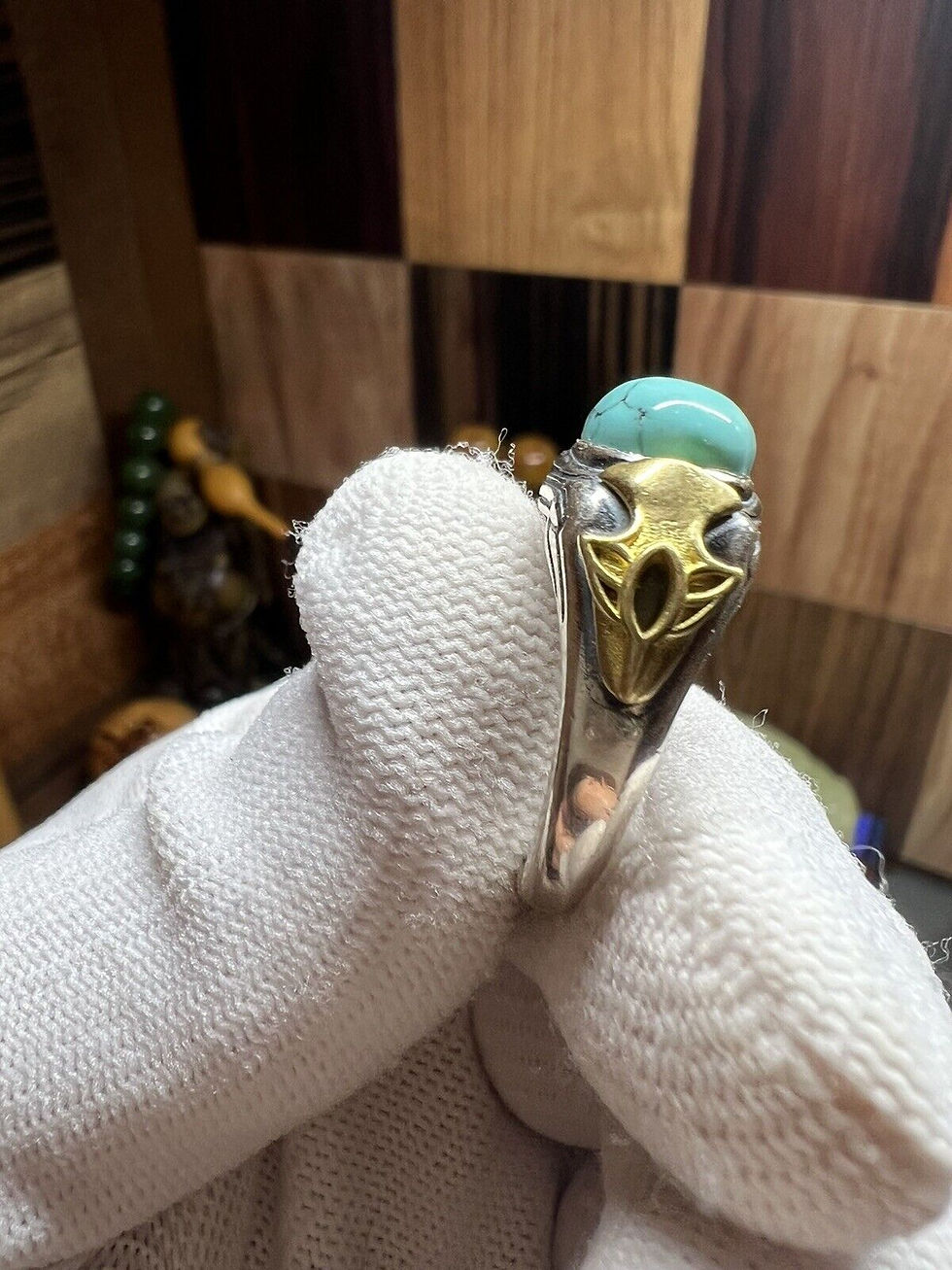 Thumbnail: Elegant Natural Turquoise Ring with Adjustable 925 Silver Base