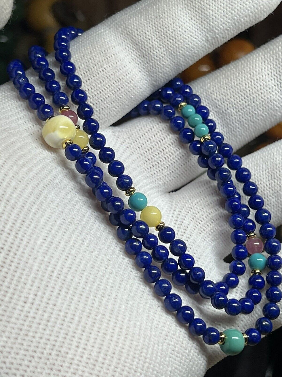 Thumbnail: Elegant Lapis Lazuli Multi-Wrap Necklace with Natural Gemstone Accents