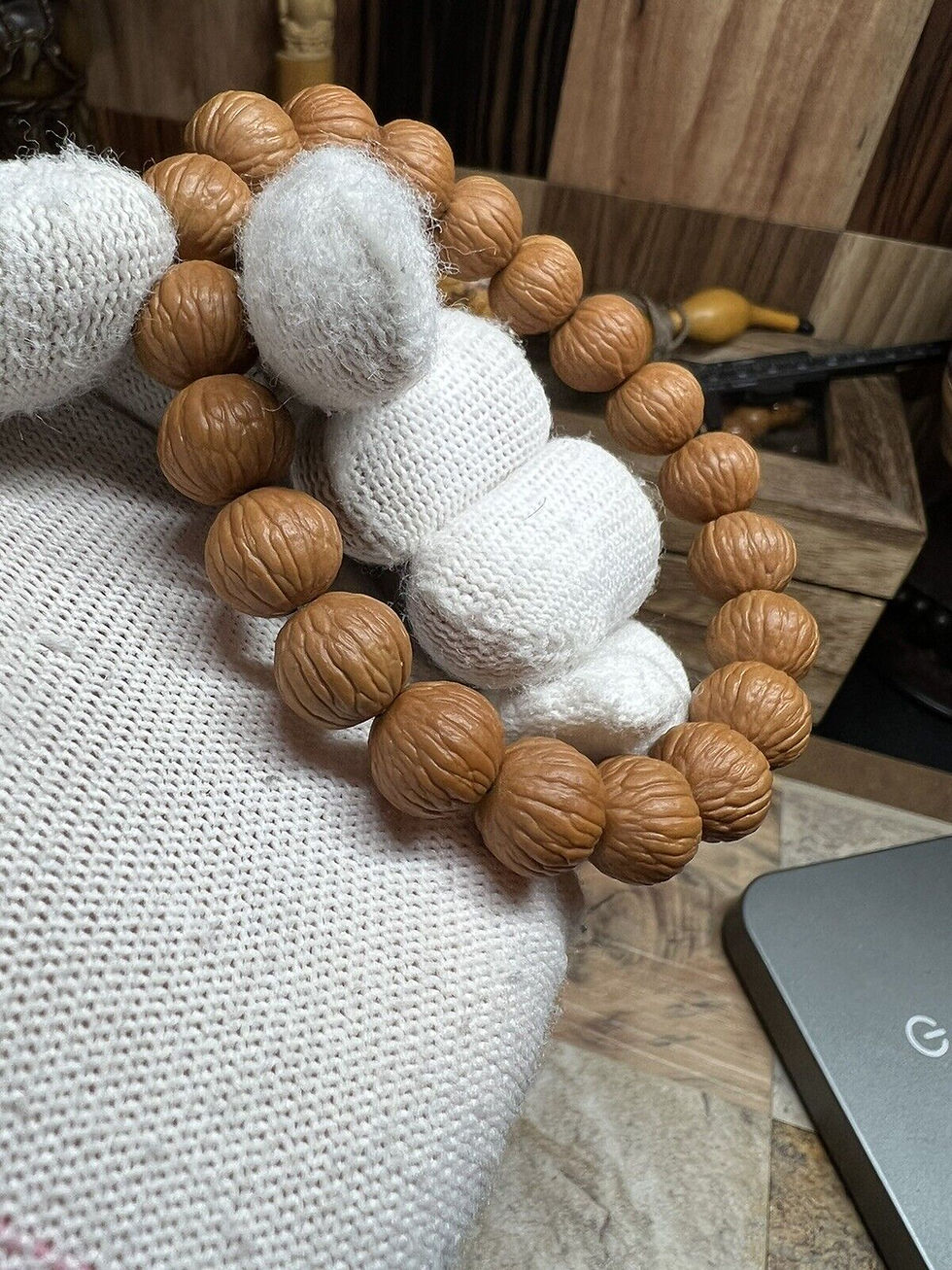 Thumbnail: Luxurious Hedgehog Walnut Bracelet - 12mm Phoenix Feather Design