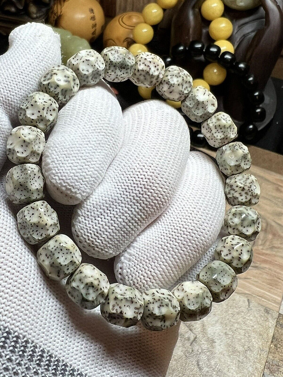 Thumbnail: 11×10mm Stone Jade Star & Moon Bodhi Beads Mala Bracelet