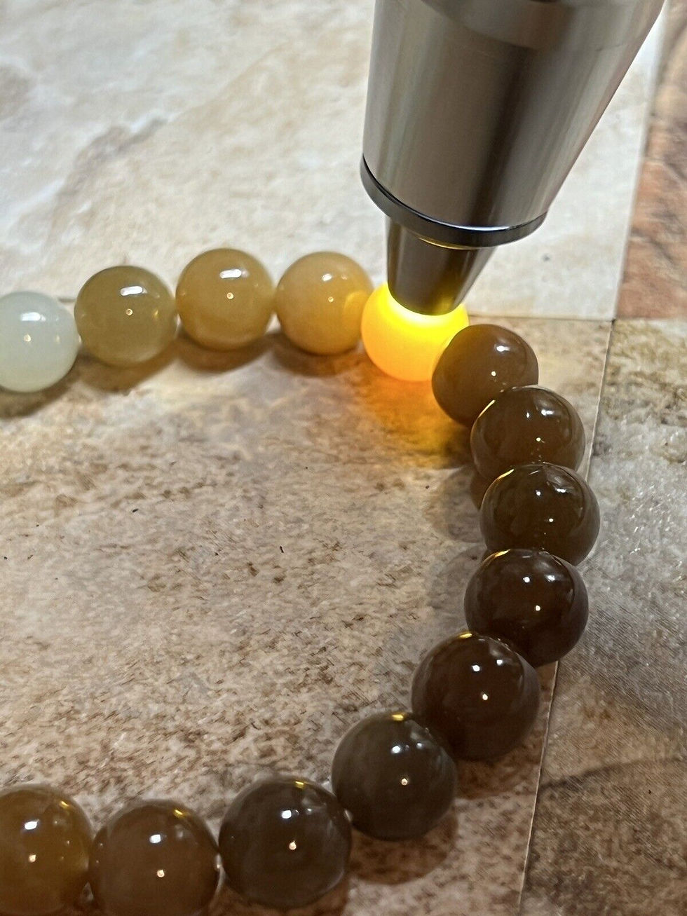 Thumbnail: 10mm Hetian Golden Mountain Sugar Jade Bracelet