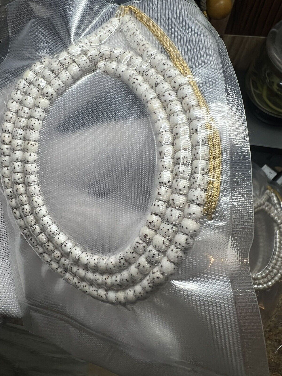 Thumbnail: 5x4mm Star & Moon Bodhi Original White 108 Beads Necklace