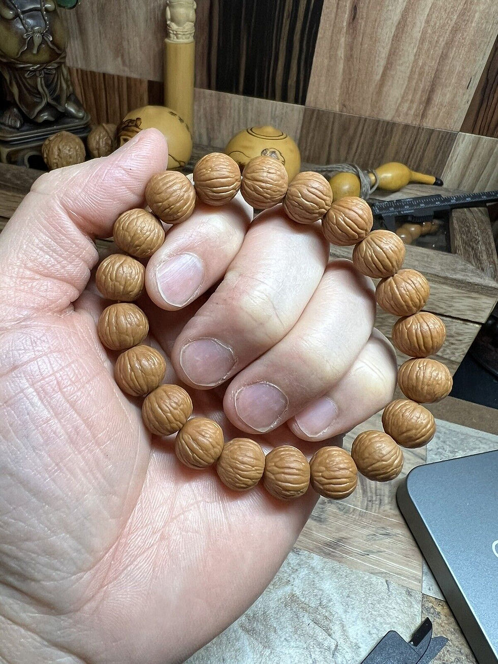 Thumbnail: Luxurious Hedgehog Walnut Bracelet - 12mm Phoenix Feather Design