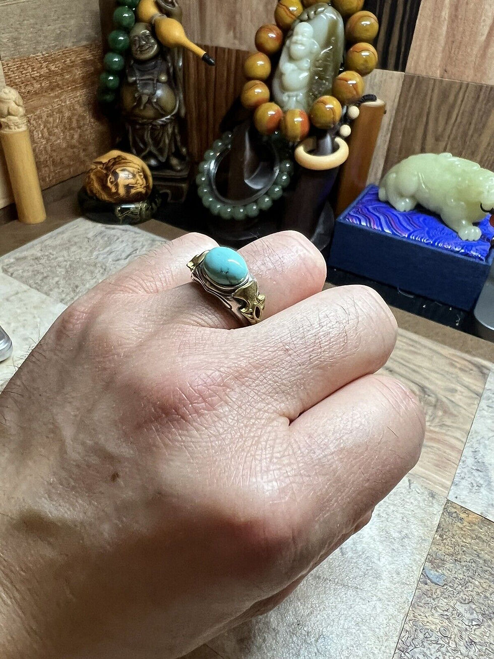 Thumbnail: Elegant Natural Turquoise Ring with Adjustable 925 Silver Base