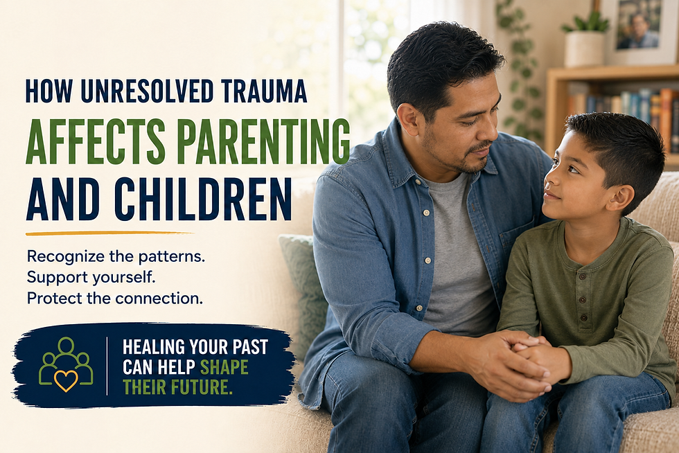 Hispanic father providing calm emotional support to his young son while building safety, trust, and connection.