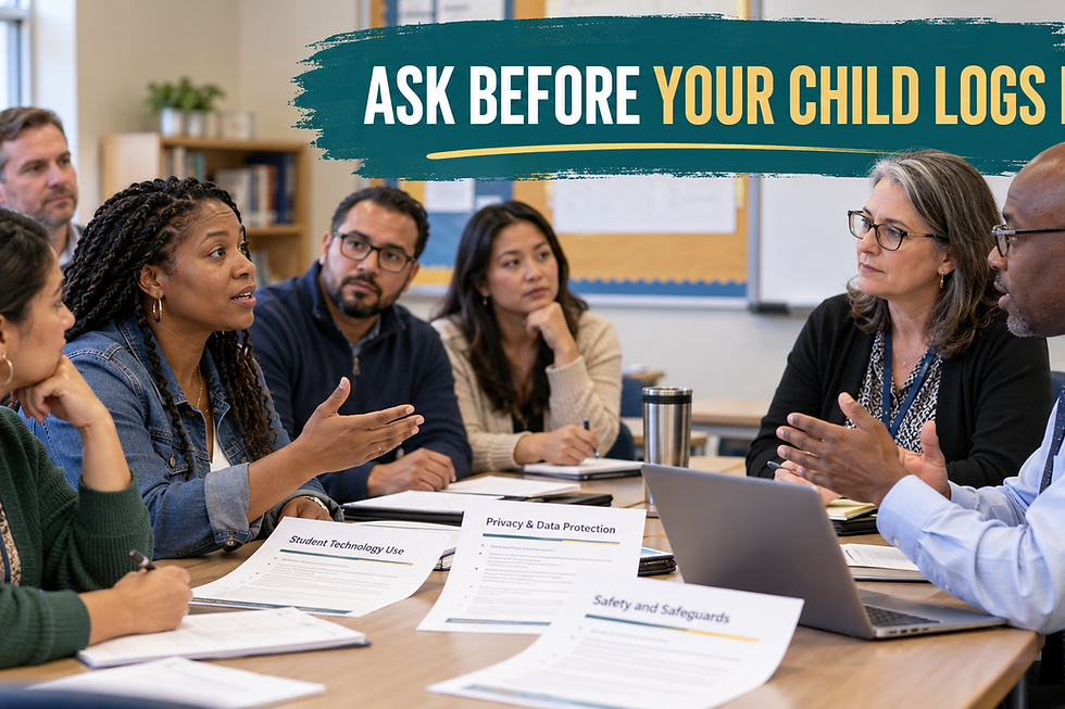 Parents meet with school staff to ask about student AI use, privacy, data protection and educational safeguards.
