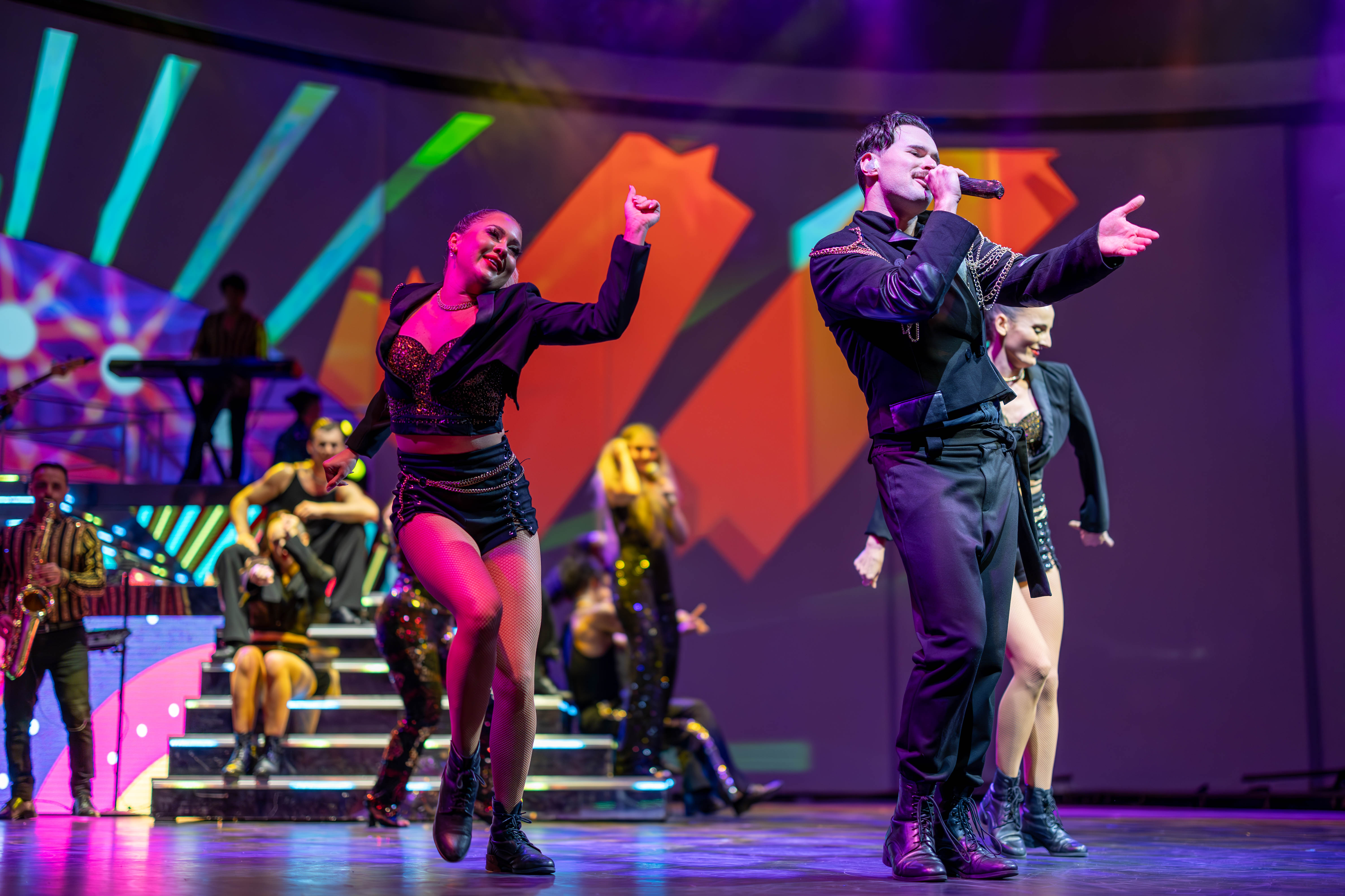 A live band with dancers, singers.