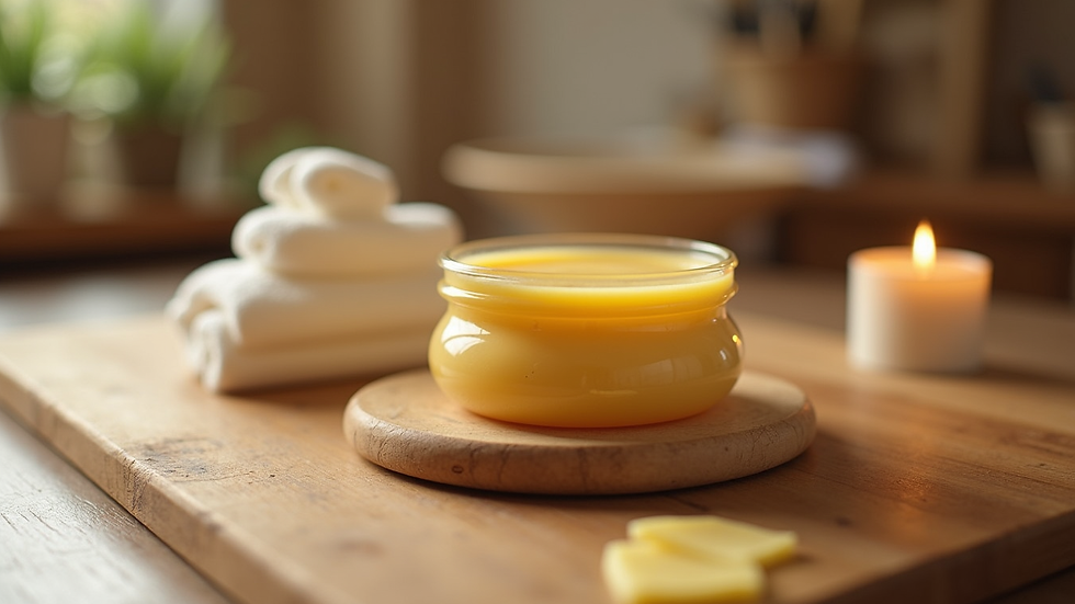 Close-up view of waxing supplies and warm wax pot ready for use