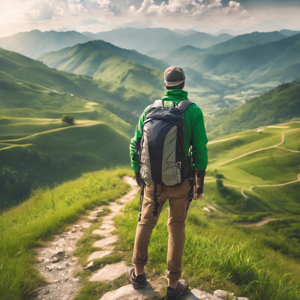 A solo traveler on a hike in a European hill side.