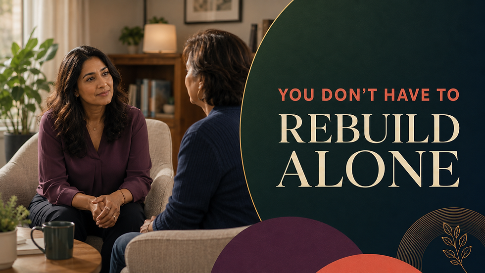 Woman receiving supportive counseling while rebuilding her identity after a major life change