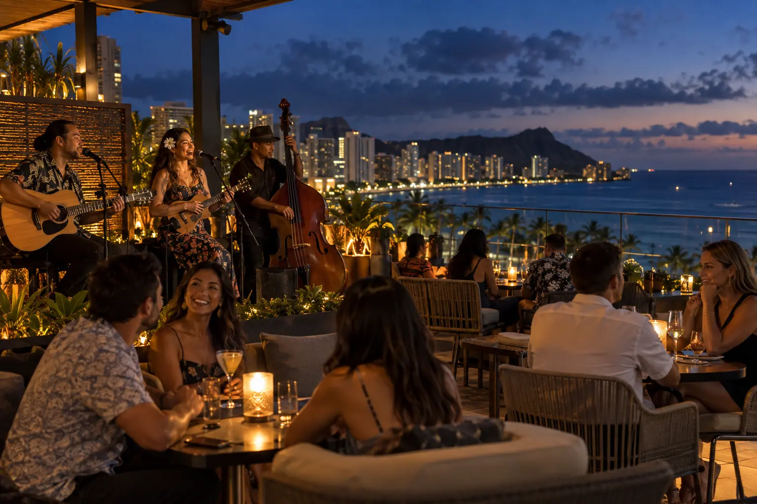 Honolulu nightlife and sunset cocktails